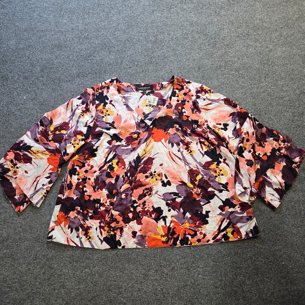 Lane Bryant Top Womens 24 Purple Floral V Neck Flare Sleeve Casual Lightweight